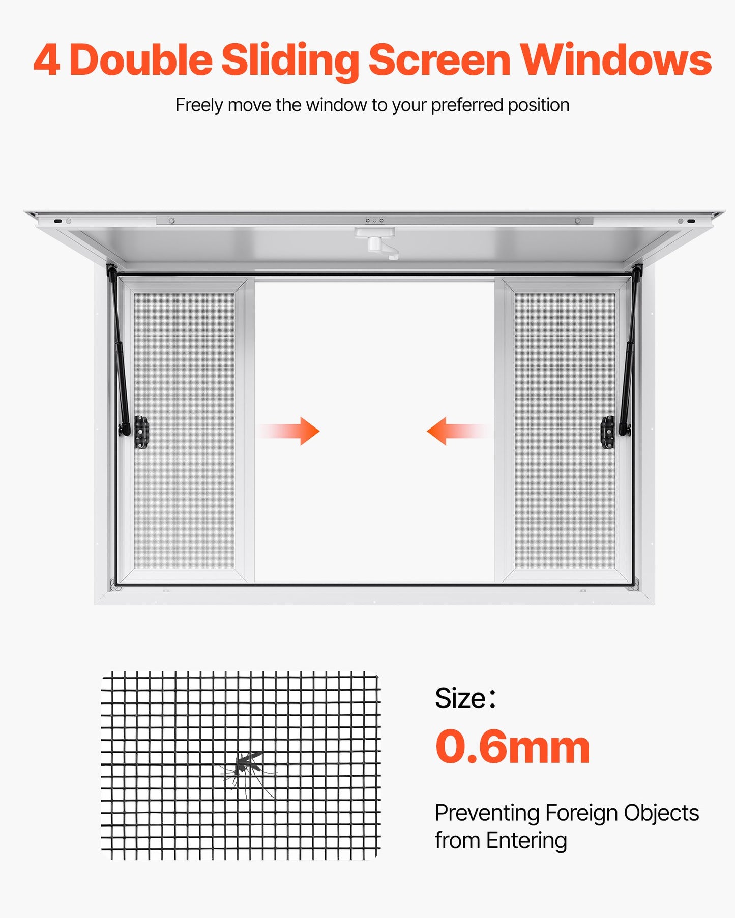 Concession Window 1346x838 mm, Aluminum Alloy Service Window for Food Truck, Up to 85 Degrees Stand Serving Window with 4 Sliding Windows, Awning Door, and Drag Hook, for Concession Trailers - Image 3