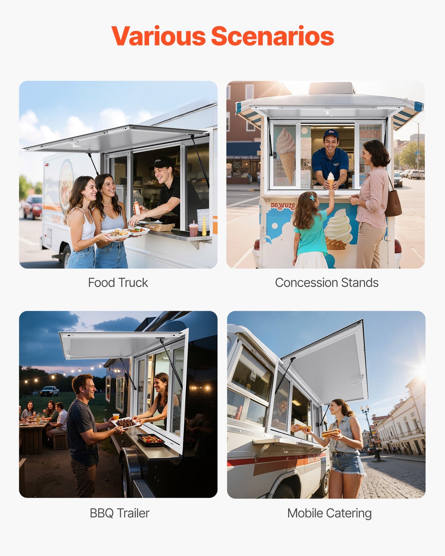 Concession Window 1346x838 mm, Aluminum Alloy Service Window for Food Truck, Up to 85 Degrees Stand Serving Window with 4 Sliding Windows, Awning Door, and Drag Hook, for Concession Trailers - Image 6