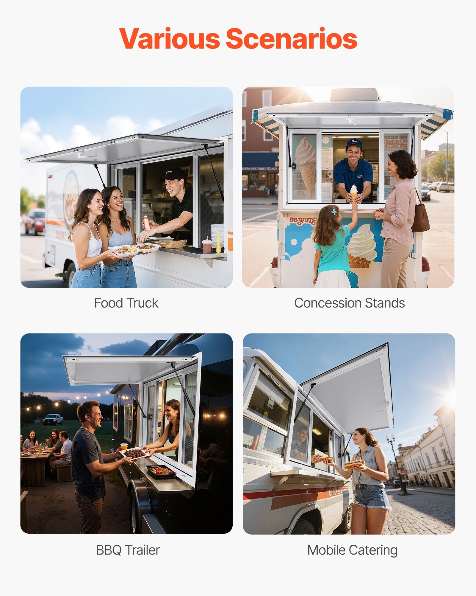 Concession Window 1346x838 mm, Aluminum Alloy Service Window for Food Truck, Up to 85 Degrees Stand Serving Window with 4 Sliding Windows, Awning Door, and Drag Hook, for Concession Trailers - Image 6
