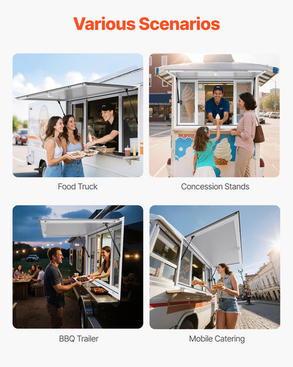 Concession Window 1346x838 mm, Aluminum Alloy Service Window for Food Truck, Up to 85 Degrees Stand Serving Window with 4 Sliding Windows, Awning Door, and Drag Hook, for Concession Trailers - Image 6