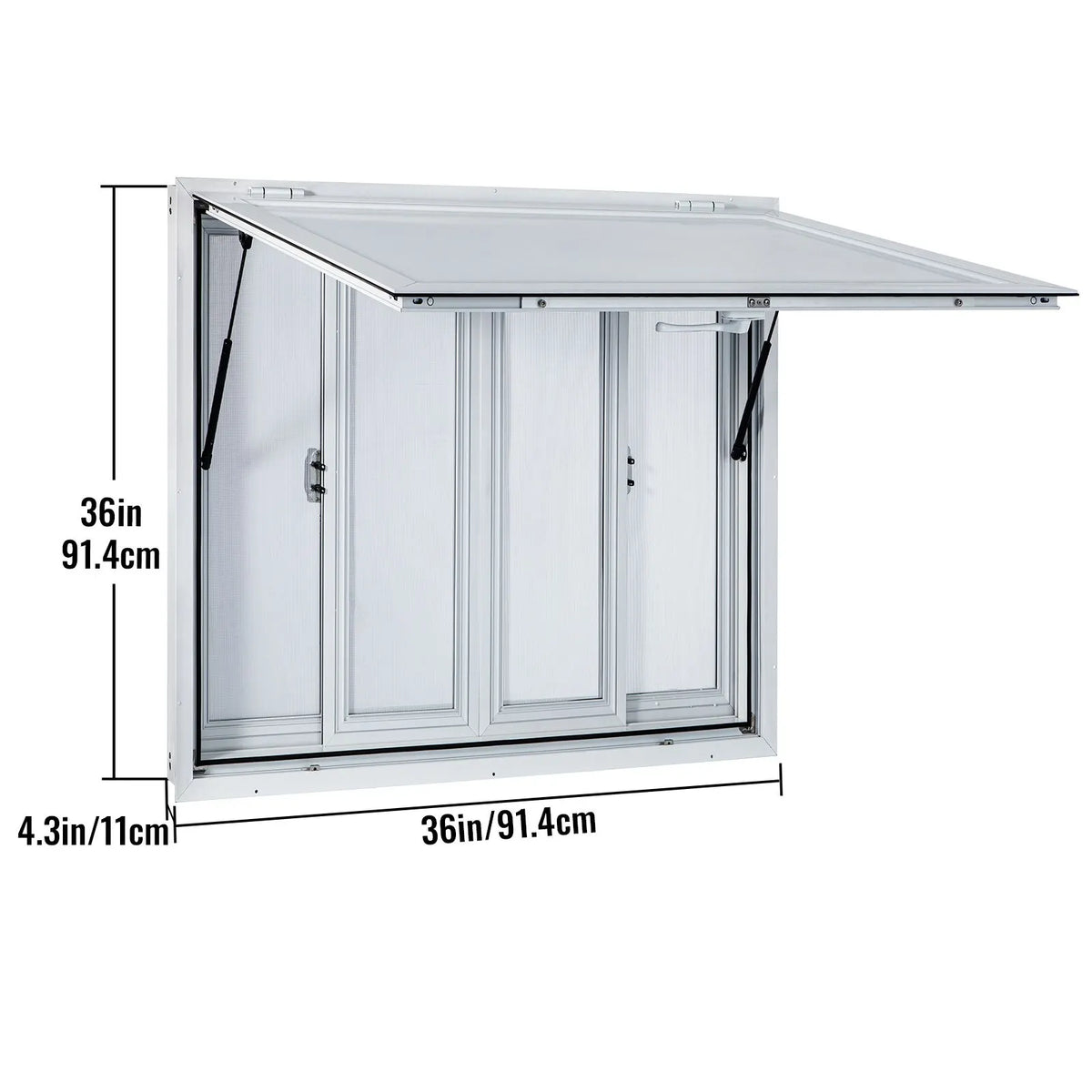 Concession Window, 91.4 x 91.4 cm Aluminum Alloy Food Truck Service Window with 4 Horizontal Sliding Screen Windows & Awning Door & Drag Hook, Serving Window for Food Trucks Concession Trailers - Image 8