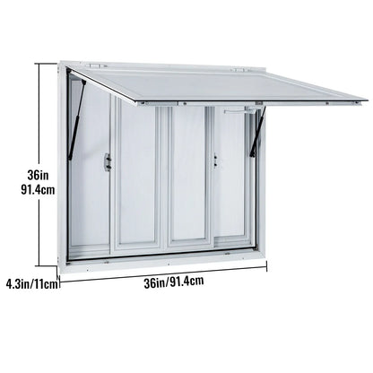 Concession Window, 91.4 x 91.4 cm Aluminum Alloy Food Truck Service Window with 4 Horizontal Sliding Screen Windows & Awning Door & Drag Hook, Serving Window for Food Trucks Concession Trailers - Image 8
