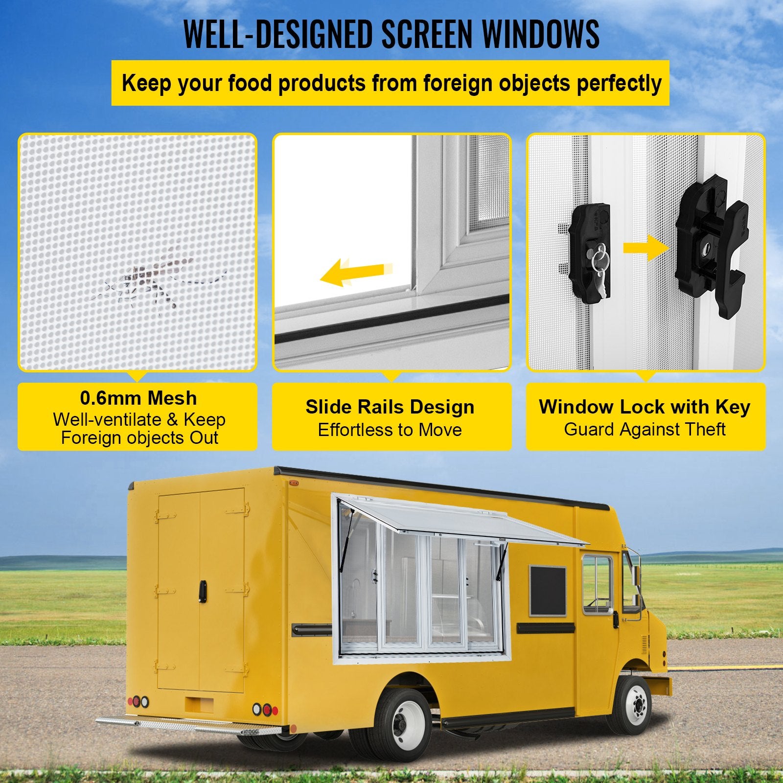 Concession Window, 91.4 x 91.4 cm Aluminum Alloy Food Truck Service Window with 4 Horizontal Sliding Screen Windows & Awning Door & Drag Hook, Serving Window for Food Trucks Concession Trailers - Image 4