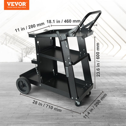 Welding Cart, 3-Tier Welder Cart Heavy Duty with 400 Lbs Weight Capacity, 360° Swivel Wheels, Tank Storage Safety Chains, Rolling MIG Welder Cart for TIG, ARC, MMA, Plasma Cutter Welding Machine - Image 2