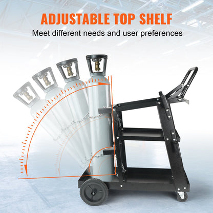 Welding Cart, 3-Tier Welder Cart Heavy Duty with 400 Lbs Weight Capacity, 360° Swivel Wheels, Tank Storage Safety Chains, Rolling MIG Welder Cart for TIG, ARC, MMA, Plasma Cutter Welding Machine - Image 6