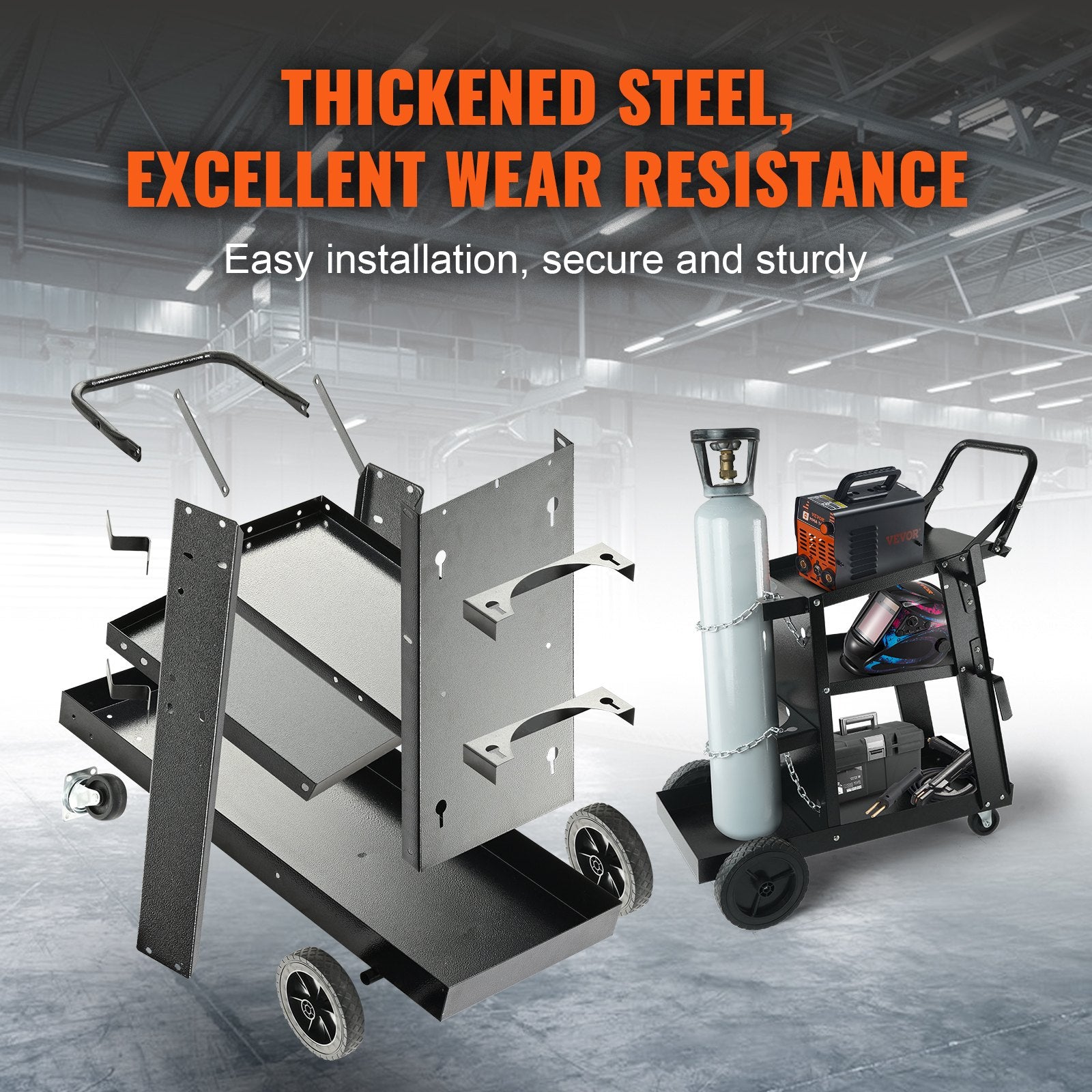 Welding Cart, 3-Tier Welder Cart Heavy Duty with 400 Lbs Weight Capacity, 360° Swivel Wheels, Tank Storage Safety Chains, Rolling MIG Welder Cart for TIG, ARC, MMA, Plasma Cutter Welding Machine - Image 7
