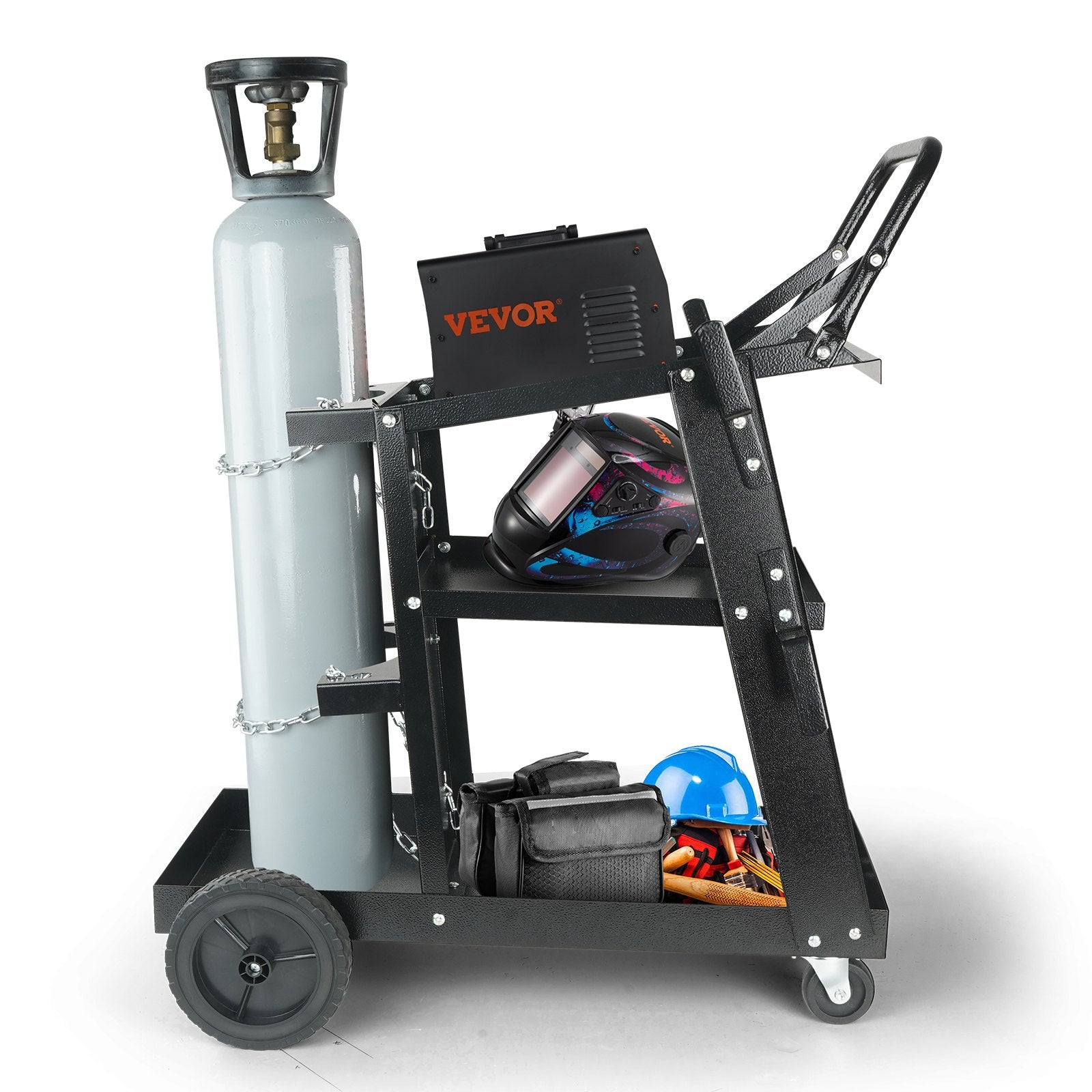 Welding Cart, 3-Tier Welder Cart Heavy Duty with 400 Lbs Weight Capacity, 360° Swivel Wheels, Tank Storage Safety Chains, Rolling MIG Welder Cart for TIG, ARC, MMA, Plasma Cutter Welding Machine - Image 9