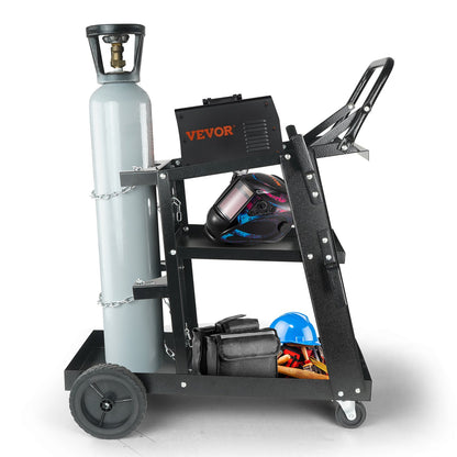 Welding Cart, 3-Tier Welder Cart Heavy Duty with 400 Lbs Weight Capacity, 360° Swivel Wheels, Tank Storage Safety Chains, Rolling MIG Welder Cart for TIG, ARC, MMA, Plasma Cutter Welding Machine - Image 9