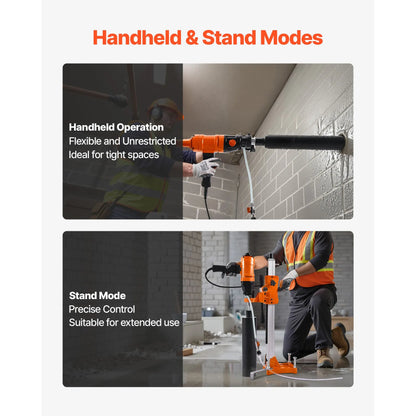 Diamond Core Drilling Machine, 200 mm Drilling Diameter, 2-in-1 Handheld & Stand-Mount Dry and Wet Concrete Core Drill Rig with 4 Bits, 1000/2250 RPM 2-Speed, for Concrete Brick Stone, 1500W - Image 3