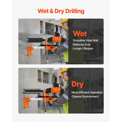 Diamond Core Drilling Machine, 200 mm Drilling Diameter, 2-in-1 Handheld & Stand-Mount Dry and Wet Concrete Core Drill Rig with 4 Bits, 1000/2250 RPM 2-Speed, for Concrete Brick Stone, 1500W - Image 4