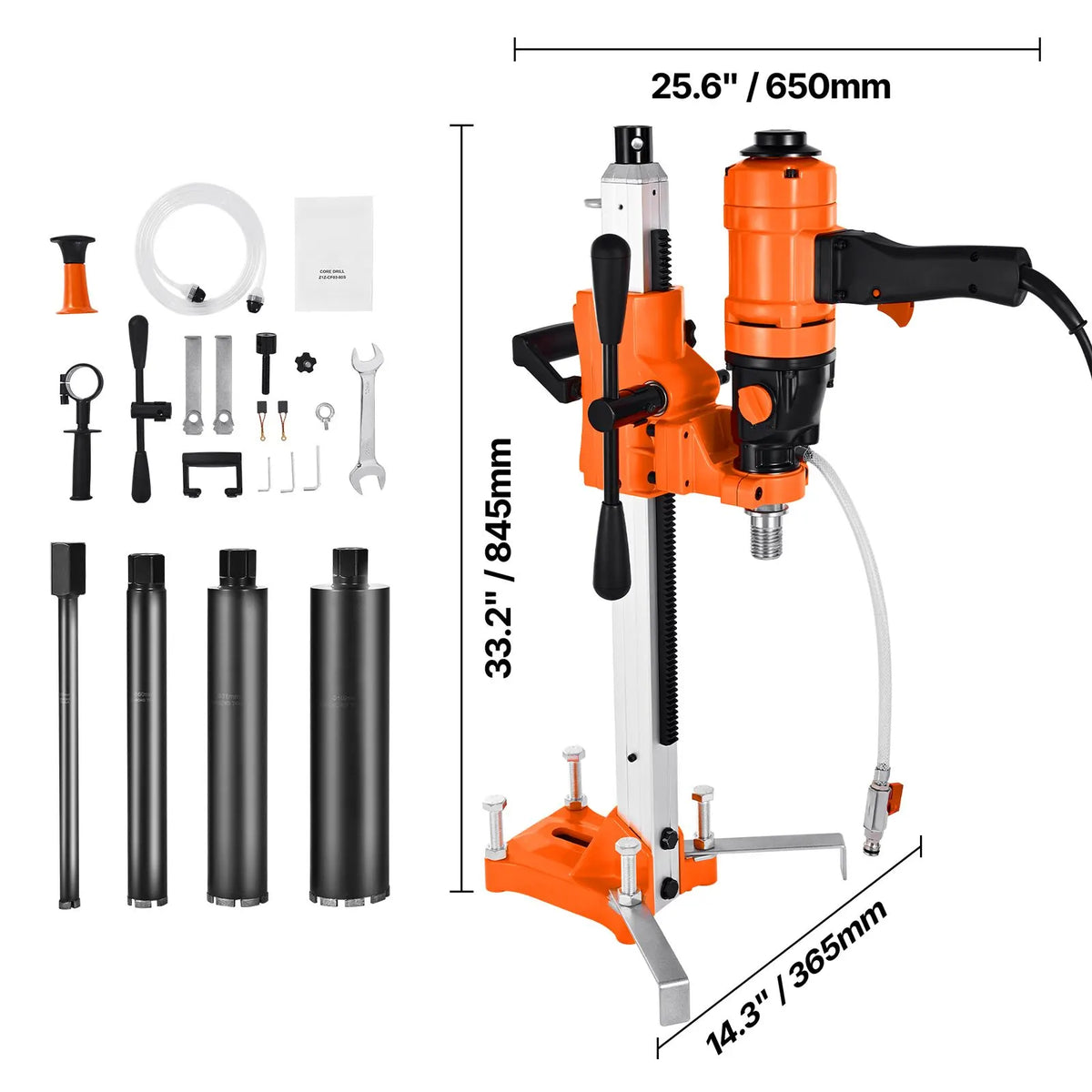 Diamond Core Drilling Machine, 200 mm Drilling Diameter, 2-in-1 Handheld & Stand-Mount Dry and Wet Concrete Core Drill Rig with 4 Bits, 1000/2250 RPM 2-Speed, for Concrete Brick Stone, 1500W - Image 8