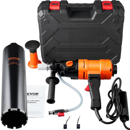 Diamond Core Drilling Machine, 4in Handheld Wet Concrete Core Drill Rig, 1100-2400RPM Two Speed & 1-1/4" Thread & 2 Bubble Levels, 3-4in Drilling Diameter for Concrete Brick Block Stone, 1500W