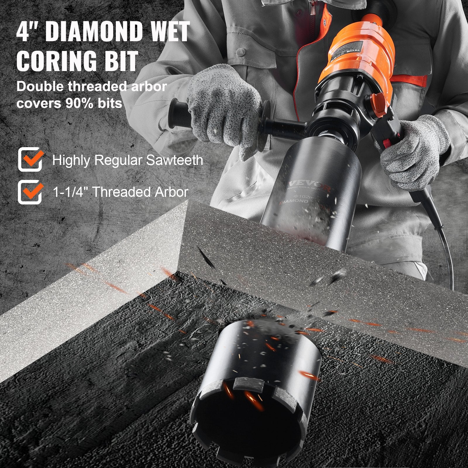 Diamond Core Drilling Machine, 4in Handheld Wet Concrete Core Drill Rig, 1100-2400RPM Two Speed & 1-1/4" Thread & 2 Bubble Levels, 3-4in Drilling Diameter for Concrete Brick Block Stone, 1500W - Image 4