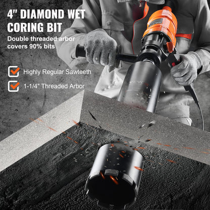 Diamond Core Drilling Machine, 4in Handheld Wet Concrete Core Drill Rig, 1100-2400RPM Two Speed & 1-1/4" Thread & 2 Bubble Levels, 3-4in Drilling Diameter for Concrete Brick Block Stone, 1500W - Image 4