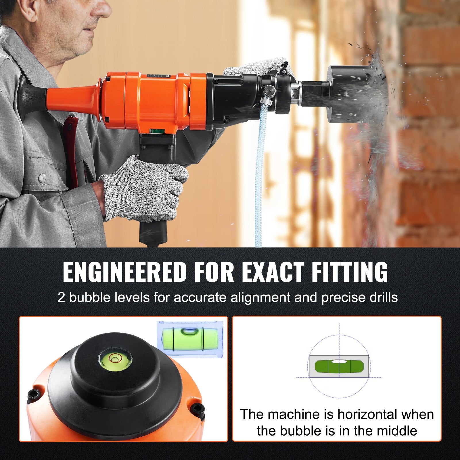 Diamond Core Drilling Machine, 4in Handheld Wet Concrete Core Drill Rig, 1100-2400RPM Two Speed & 1-1/4" Thread & 2 Bubble Levels, 3-4in Drilling Diameter for Concrete Brick Block Stone, 1500W - Image 5