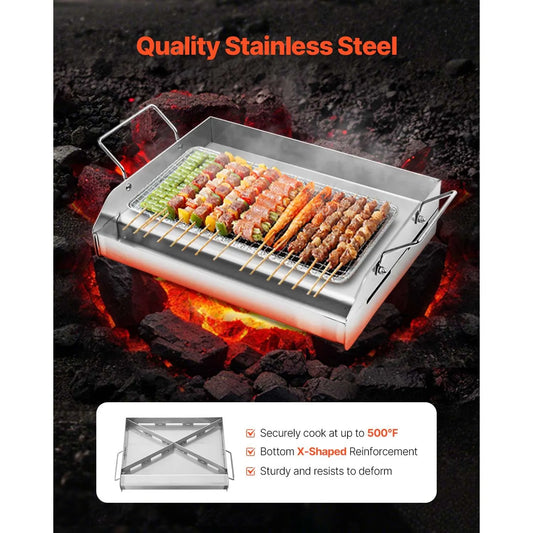 Stainless Steel Griddle, 17x13 inch Universal Flat Top Rectangular Plate, Gas Grill Griddle for BBQ Grill, Teppanyaki, Portable Family Cookware with Handle, for Camping Tailgating Party - Image 2