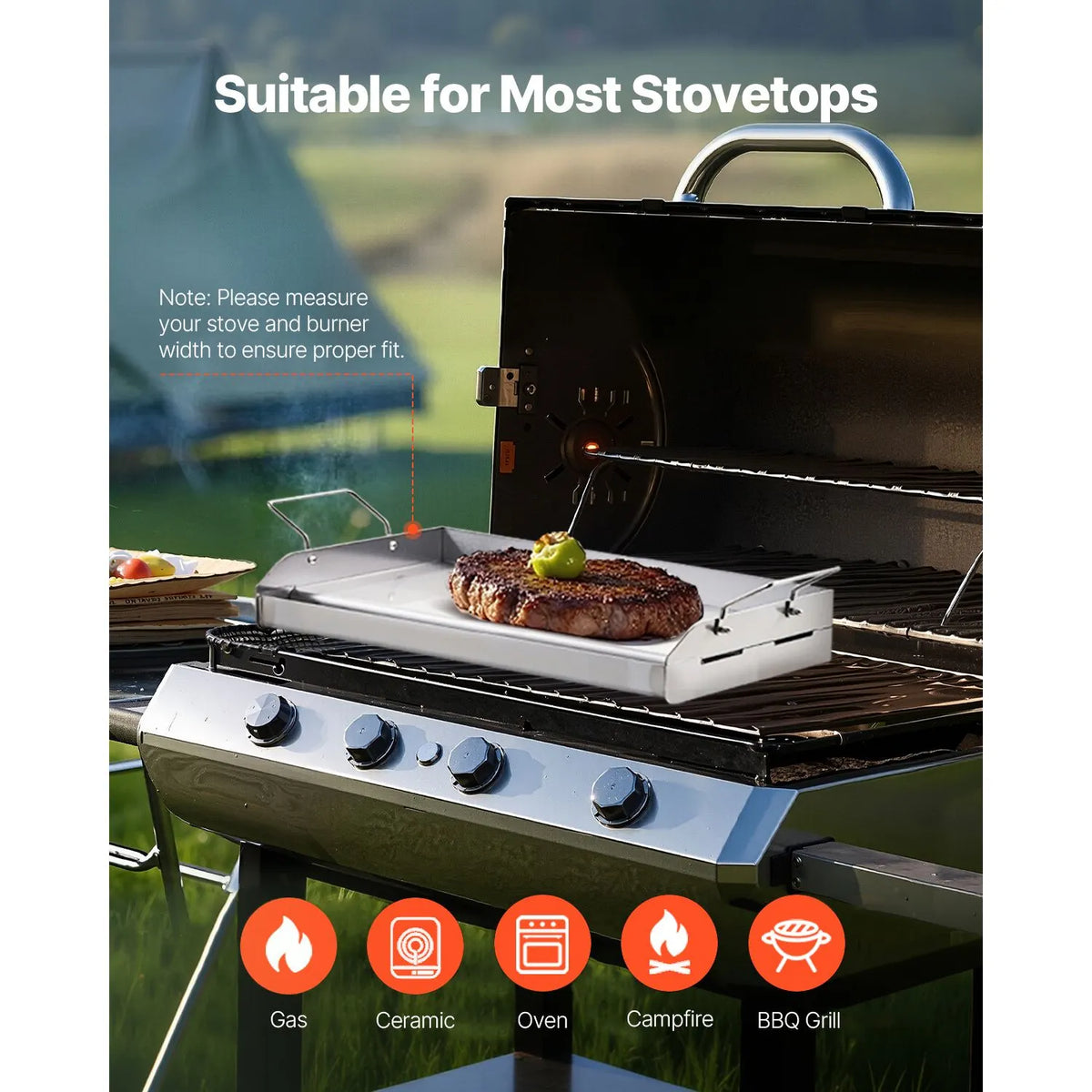 Stainless Steel Griddle, 17x13 inch Universal Flat Top Rectangular Plate, Gas Grill Griddle for BBQ Grill, Teppanyaki, Portable Family Cookware with Handle, for Camping Tailgating Party - Image 6