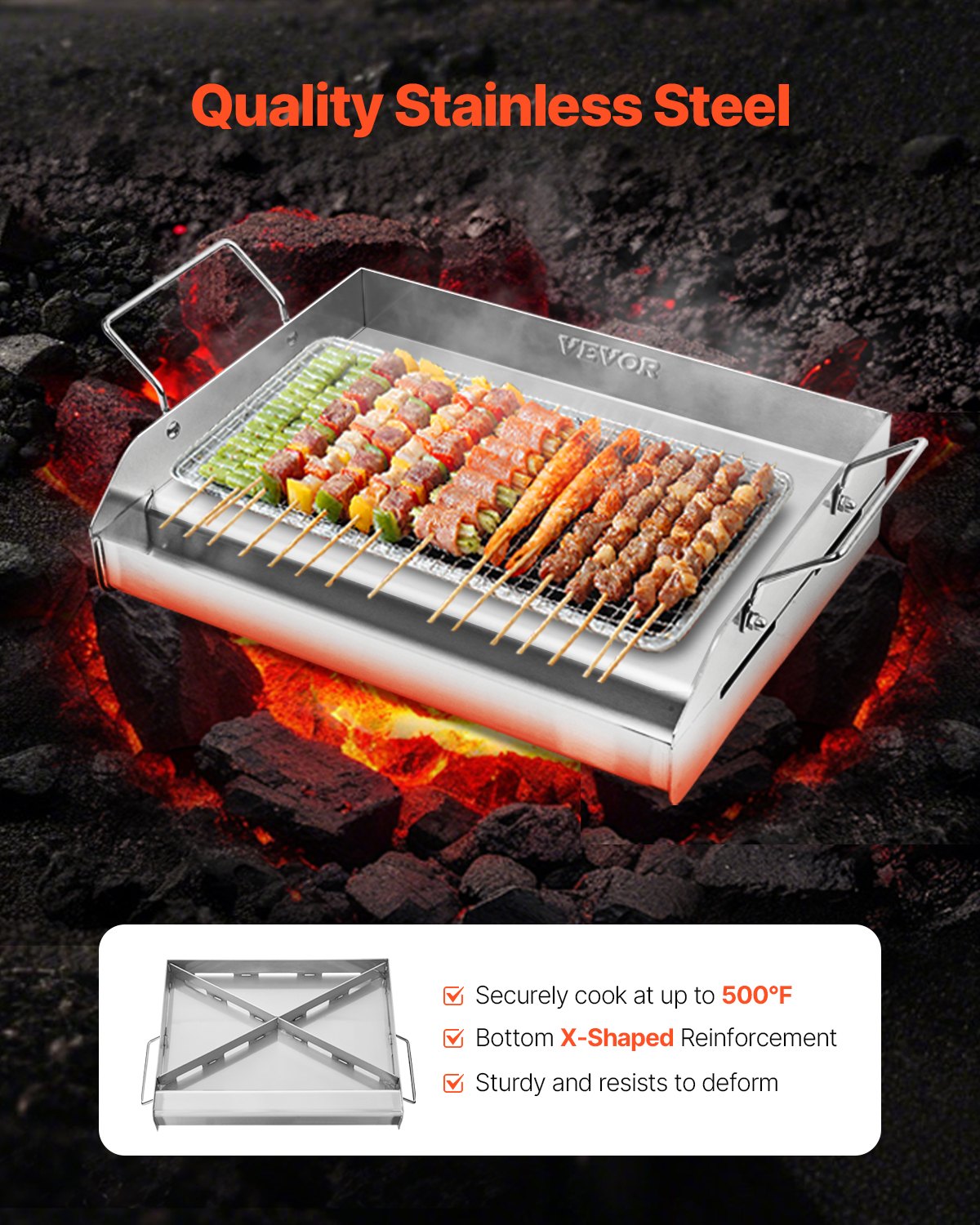 Stainless Steel Griddle, 17x13 inch Universal Flat Top Rectangular Plate, Gas Grill Griddle for BBQ Grill, Teppanyaki, Portable Family Cookware with Handle, for Camping Tailgating Party - Image 2
