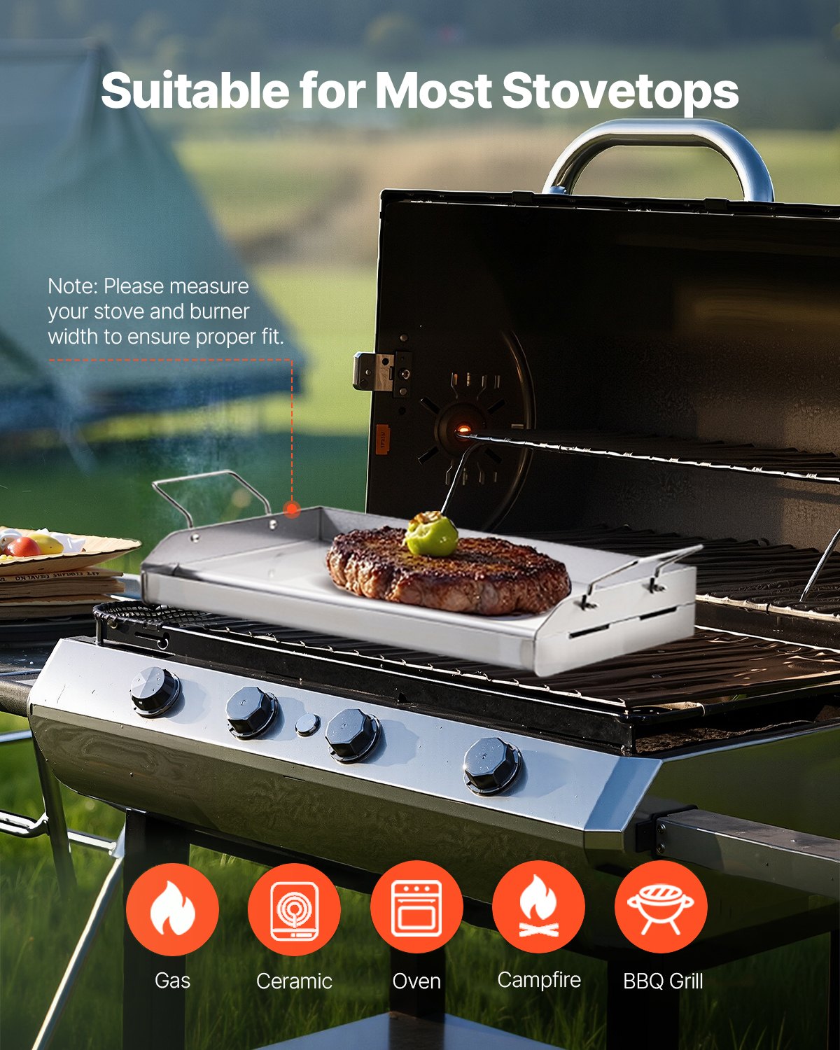 Stainless Steel Griddle, 17x13 inch Universal Flat Top Rectangular Plate, Gas Grill Griddle for BBQ Grill, Teppanyaki, Portable Family Cookware with Handle, for Camping Tailgating Party - Image 6