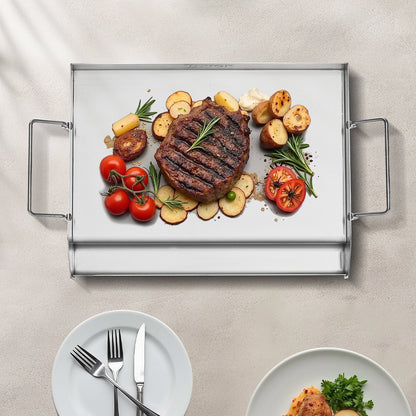 Stainless Steel Griddle, 17x13 inch Universal Flat Top Rectangular Plate, Gas Grill Griddle for BBQ Grill, Teppanyaki, Portable Family Cookware with Handle, for Camping Tailgating Party - Image 8