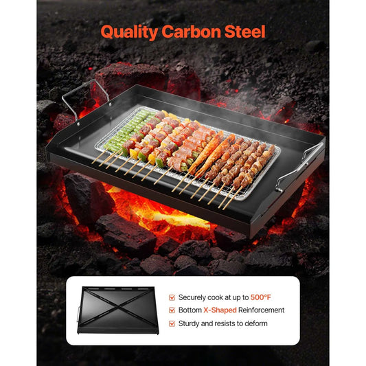 Carbon Steel Griddle, 24x16 inch Universal Flat Top Rectangular Plate, Gas Grill Griddle for BBQ Grill, Teppanyaki, Portable Family Cookware with Handle, for Camping Tailgating Party - Image 2
