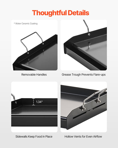 Carbon Steel Griddle, 24x16 inch Universal Flat Top Rectangular Plate, Gas Grill Griddle for BBQ Grill, Teppanyaki, Portable Family Cookware with Handle, for Camping Tailgating Party - Image 3
