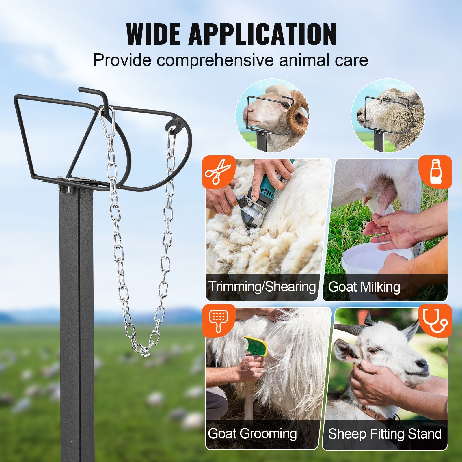 Goat & Sheep Stand, 47x23 inch Livestock Stand, Metal Livestock Milking and Shearing Stand 21" to 33" Adjustable Height, with Headpiece and Nose Loop, 500lbs Loading Weight, Black - Image 6