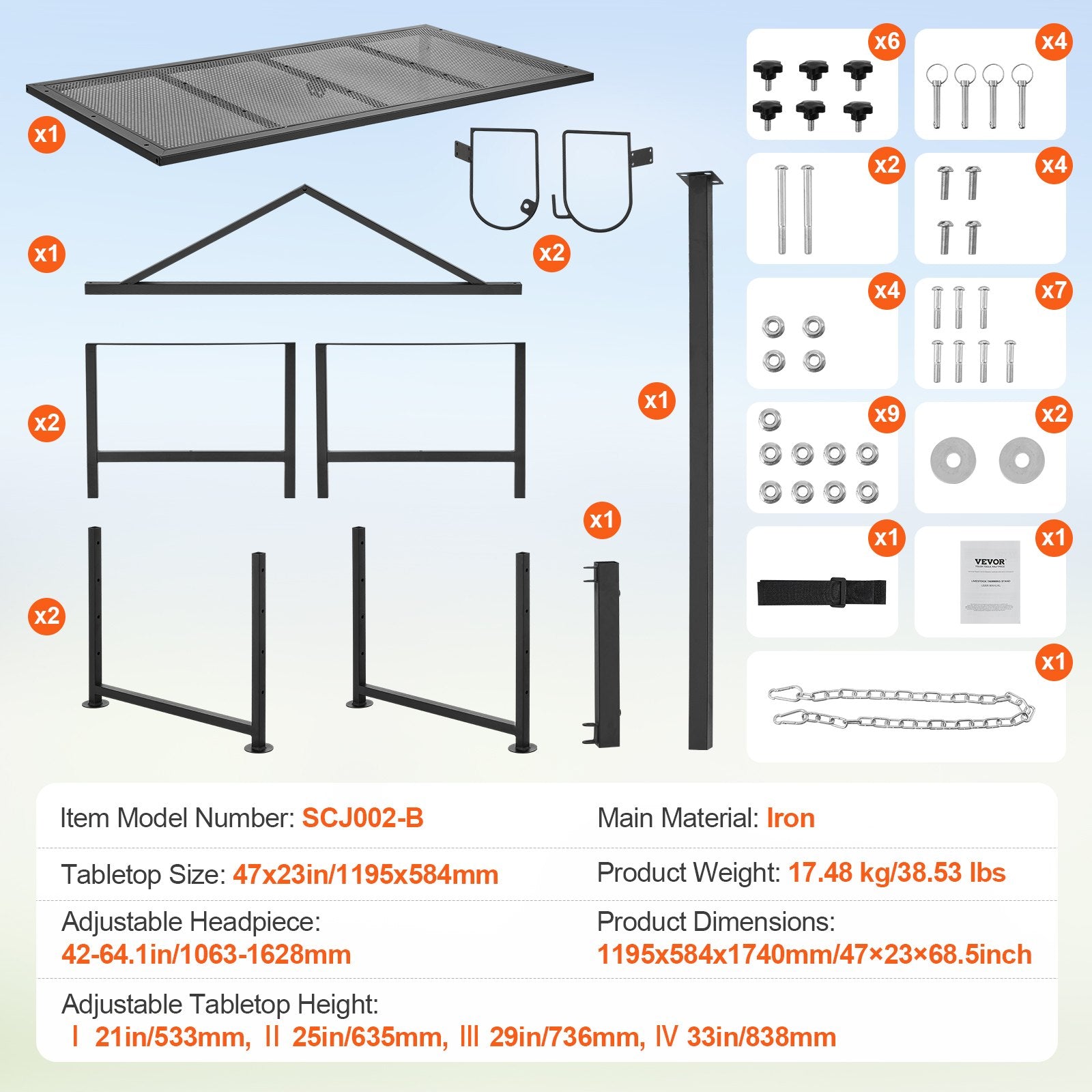 Goat & Sheep Stand, 47x23 inch Livestock Stand, Metal Livestock Milking and Shearing Stand 21" to 33" Adjustable Height, with Headpiece and Nose Loop, 500lbs Loading Weight, Black - Image 7