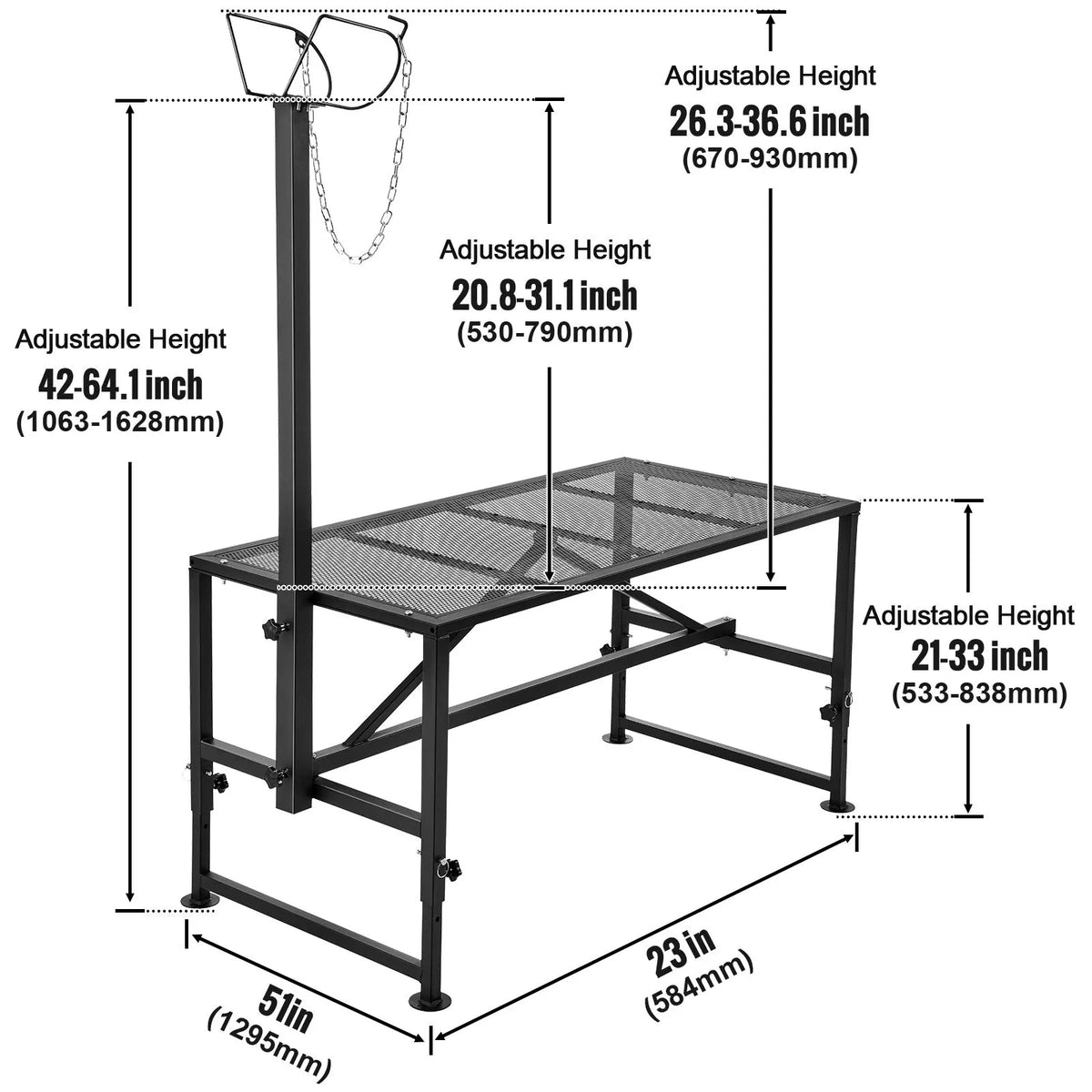 Goat & Sheep Stand, 51x23 inch Livestock Stand, Metal Livestock Milking and Shearing Stand 21" to 33" Adjustable Height, with Headpiece and Nose Loop, 500lbs Loading Weight, Black - Image 8