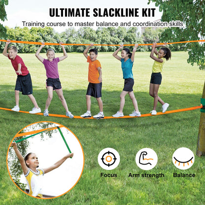 Slackline Kit with Training Line, 18.3m Backyard Slack Line Equipment, Easy Setup Tight Rope for Kids Adults, Complete Slackline Set with Tree Protectors, Arm Trainer, Carry Bag, and Instruction - Image 2