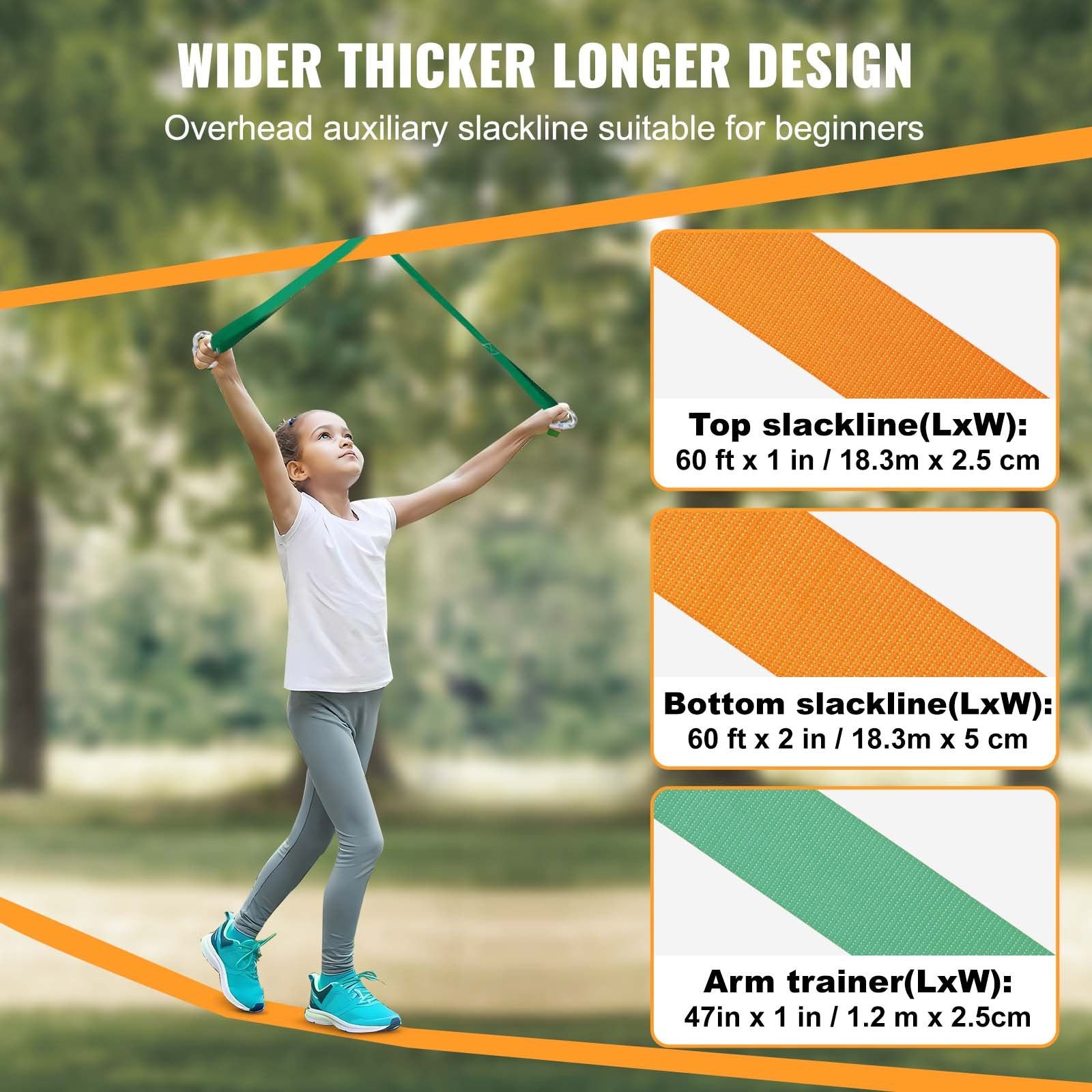 Slackline Kit with Training Line, 18.3m Backyard Slack Line Equipment, Easy Setup Tight Rope for Kids Adults, Complete Slackline Set with Tree Protectors, Arm Trainer, Carry Bag, and Instruction - Image 3