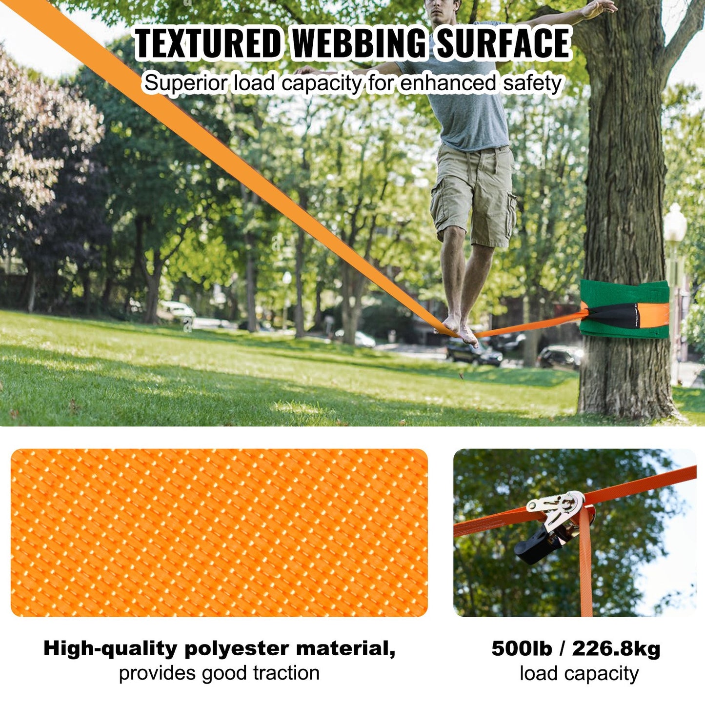 Slackline Kit with Training Line, 18.3m Backyard Slack Line Equipment, Easy Setup Tight Rope for Kids Adults, Complete Slackline Set with Tree Protectors, Arm Trainer, Carry Bag, and Instruction - Image 4