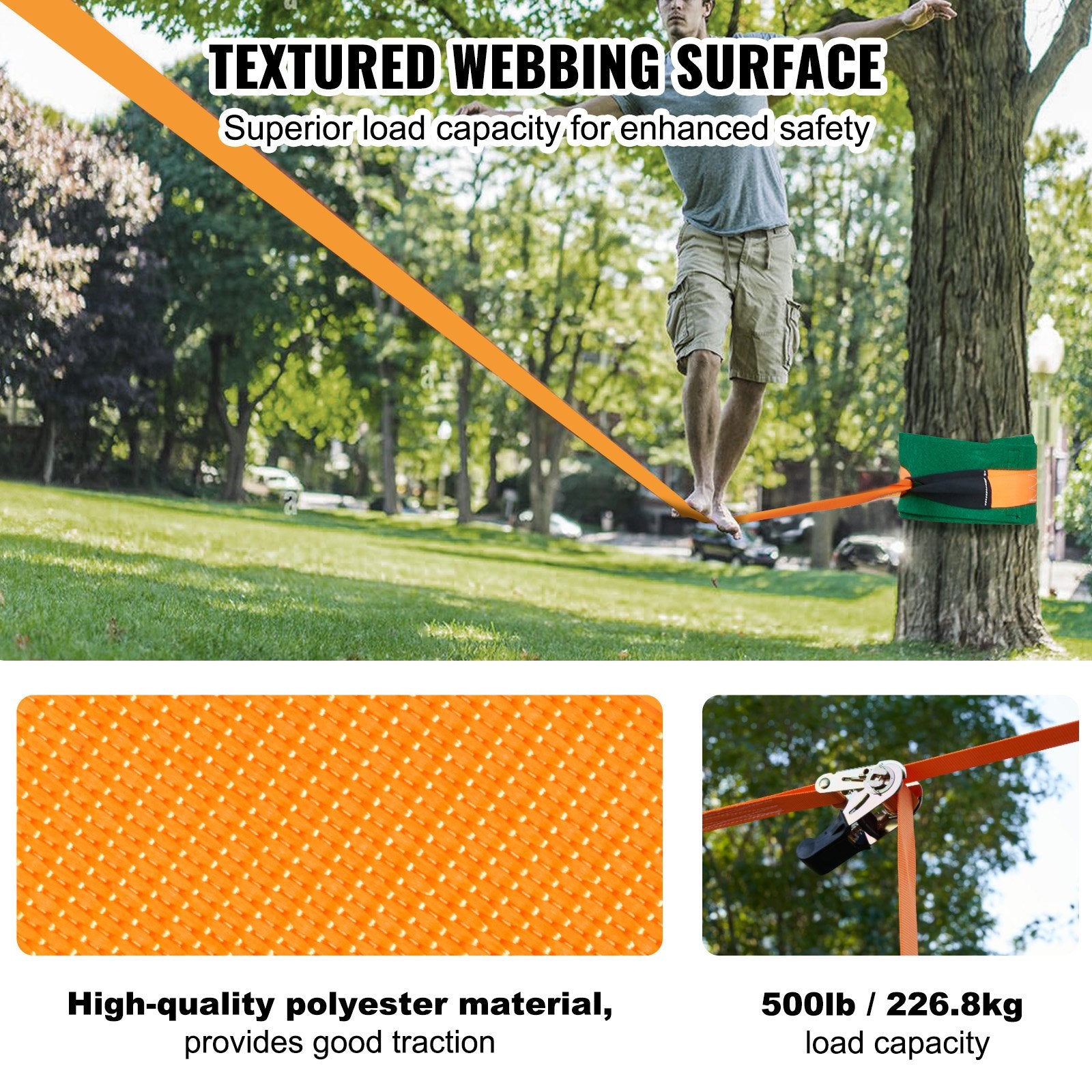 Slackline Kit with Training Line, 18.3m Backyard Slack Line Equipment, Easy Setup Tight Rope for Kids Adults, Complete Slackline Set with Tree Protectors, Arm Trainer, Carry Bag, and Instruction - Image 4