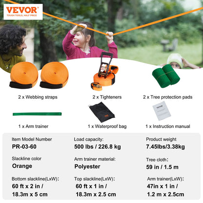 Slackline Kit with Training Line, 18.3m Backyard Slack Line Equipment, Easy Setup Tight Rope for Kids Adults, Complete Slackline Set with Tree Protectors, Arm Trainer, Carry Bag, and Instruction - Image 7