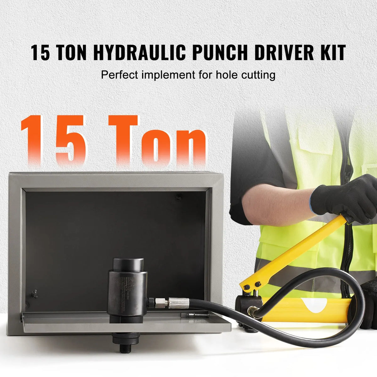 15 Ton Hydraulic Knockout Punch Kit, 1/2" to 4" Conduit Hole Cutter Set, KO Tool Kits with Puncher 10 Piece, Metal Sheet Driver Tools, For Aluminum, Brass, Stainless Steel, Fiberglass and Plasti - Image 2