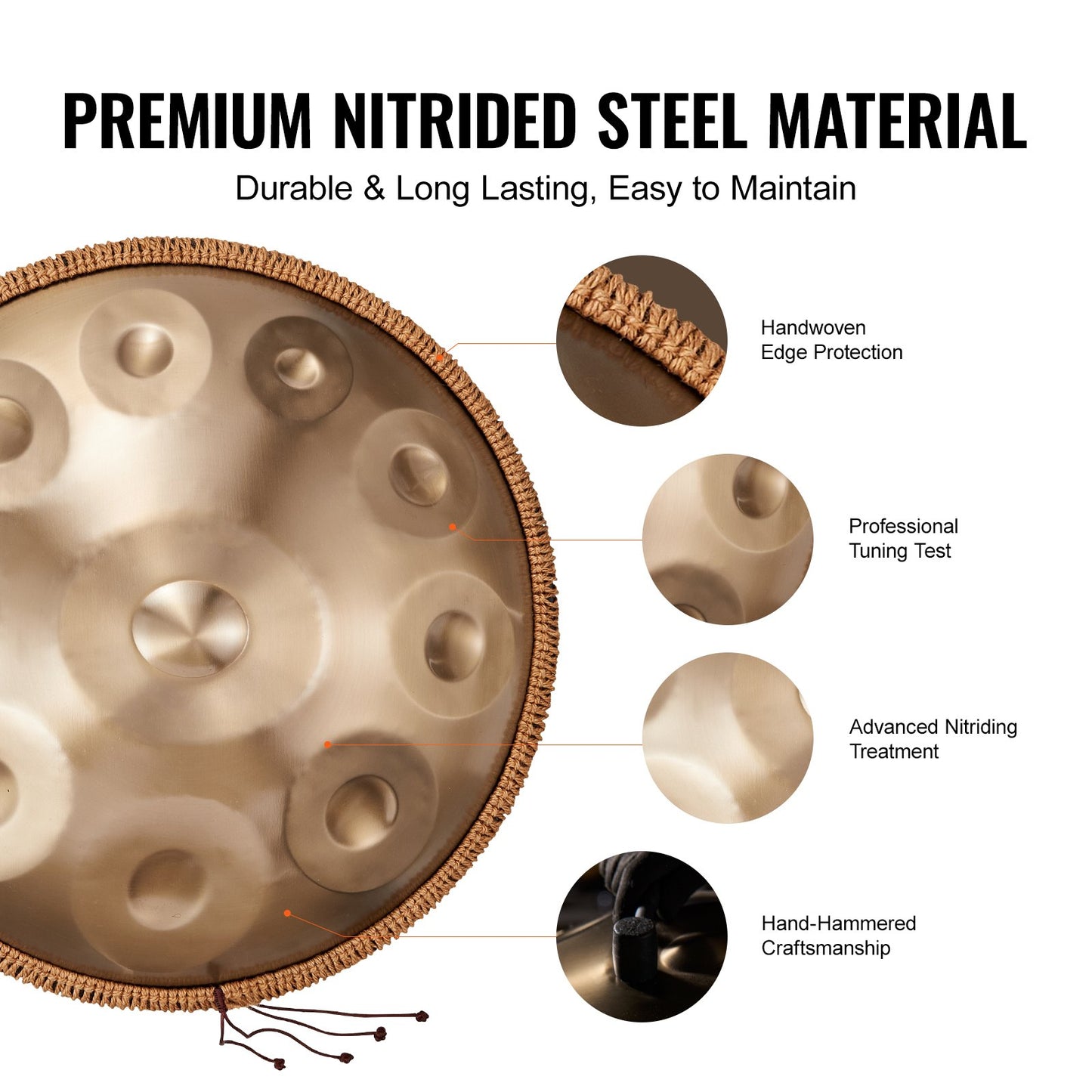 Handpan Drum 22 in 10 Notes D Minor Hand Drum Instrument with Mallet - Image 4