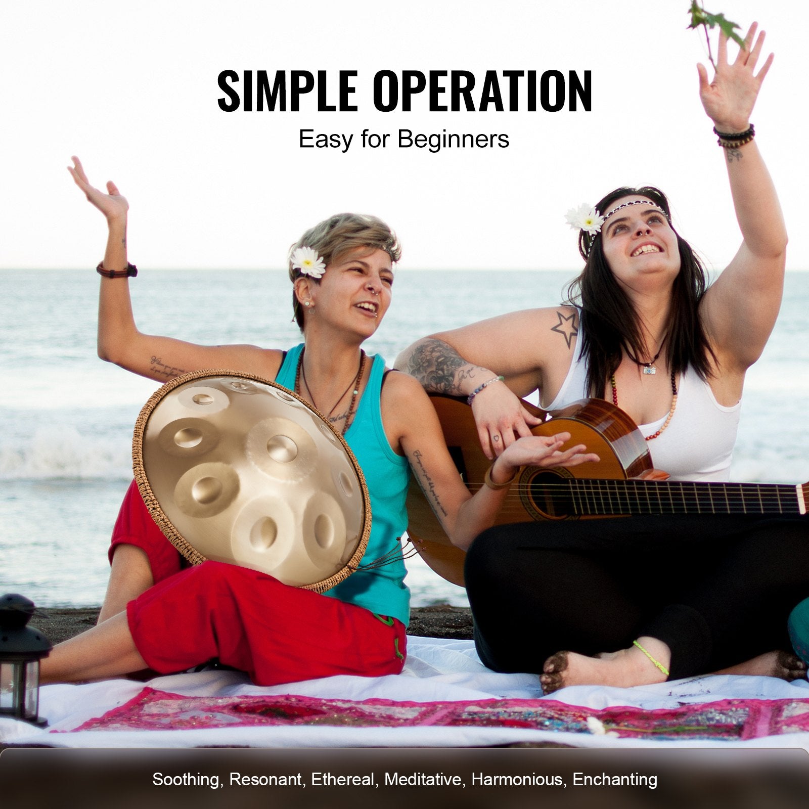 Handpan Drum 22 in 10 Notes D Minor Hand Drum Instrument with Mallet - Image 6