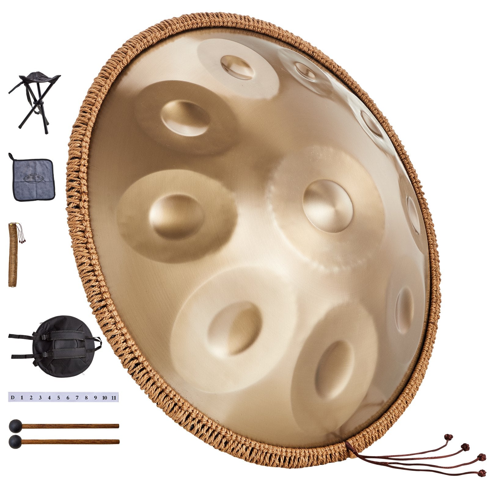 Handpan Drum 22 in 10 Notes D Minor Hand Drum Instrument with Mallet - Image 9