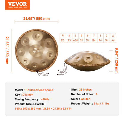 Handpan Drum 22 in 9 Notes D Minor Steel Hand Drum with Mallets for Adult - Image 7