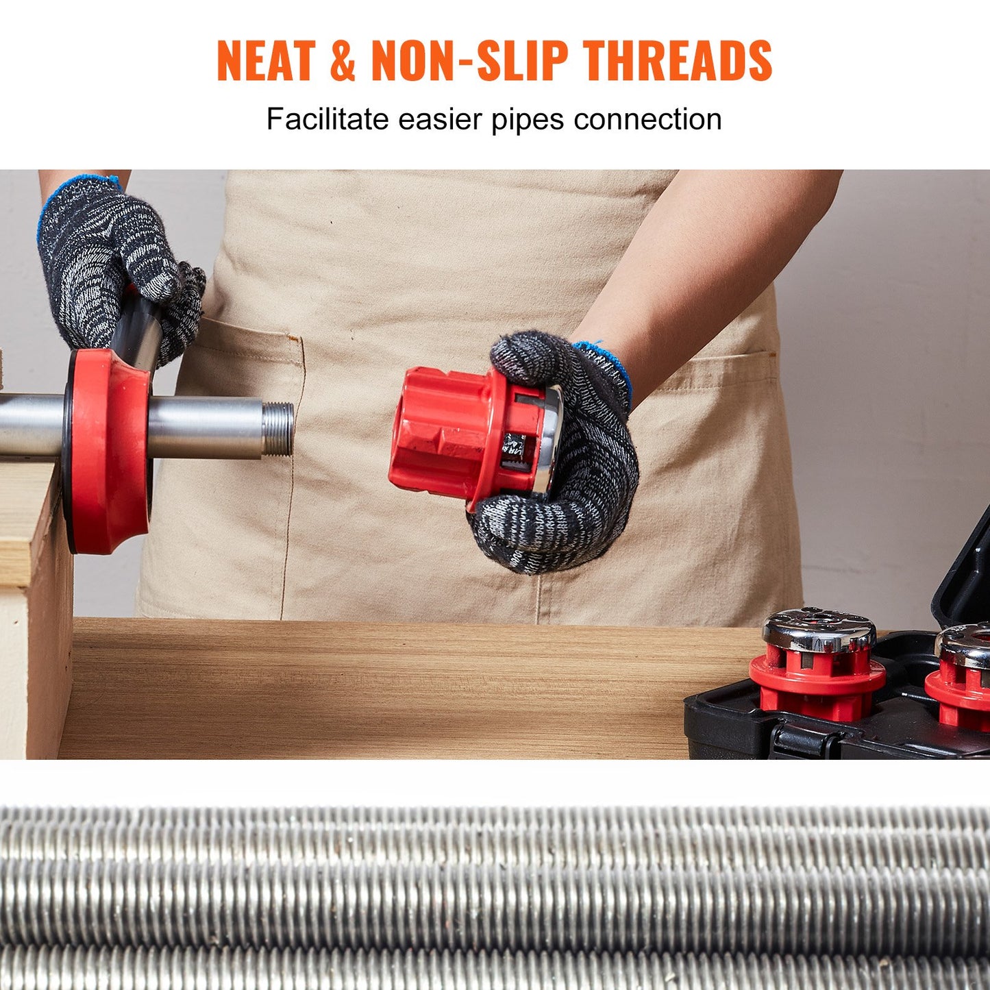 Ratchet Pipe Threader Kit, 1/2" NPT, 3/4" NPT, 1" NPT Manual Ratcheting Pipe Threader, Portable Pipe Threading Tool Set with 3PCS NPT Dies, Storage Case for Galvanized Aluminum Iron Copper Pipes - Image 5