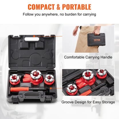 Ratchet Pipe Threader Kit, 1/2" NPT, 3/4" NPT, 1" NPT Manual Ratcheting Pipe Threader, Portable Pipe Threading Tool Set with 3PCS NPT Dies, Storage Case for Galvanized Aluminum Iron Copper Pipes - Image 6