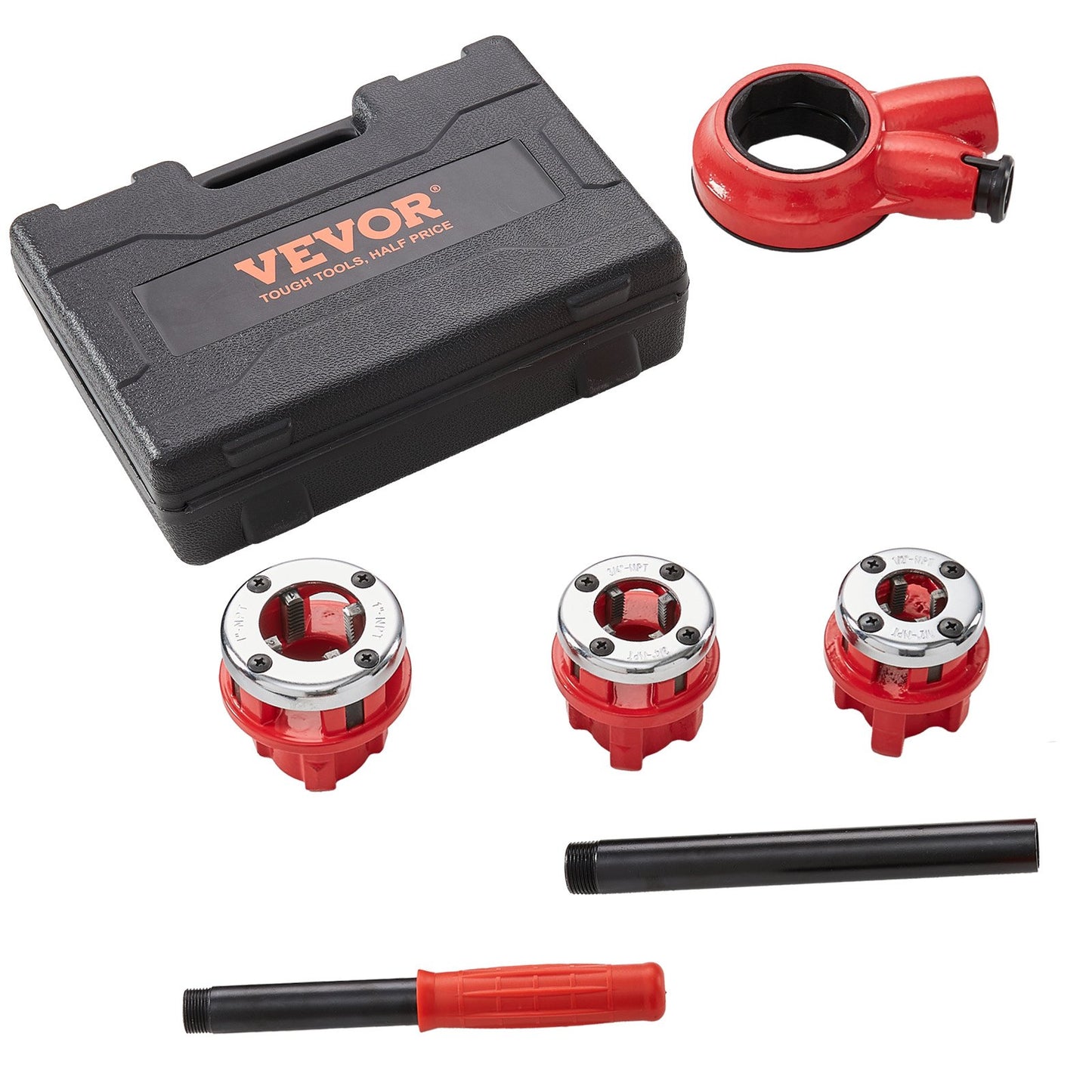 Ratchet Pipe Threader Kit, 1/2" NPT, 3/4" NPT, 1" NPT Manual Ratcheting Pipe Threader, Portable Pipe Threading Tool Set with 3PCS NPT Dies, Storage Case for Galvanized Aluminum Iron Copper Pipes - Image 9