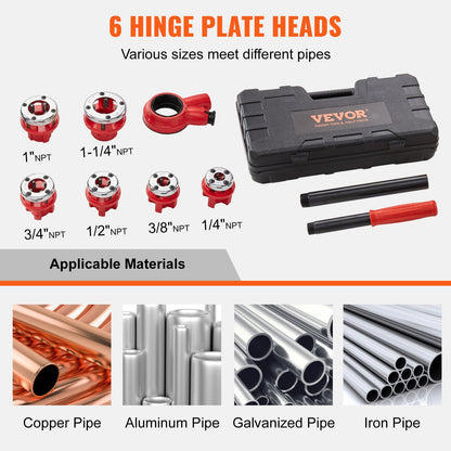 Ratchet Pipe Threader Kit, 1/4" NPT - 1-1/4" NPT Manual Ratcheting Pipe Threader, Portable Pipe Threading Tool Set with 6PCS NPT Dies, Storage Case for Galvanized Aluminum Iron Copper Pipes - Image 2