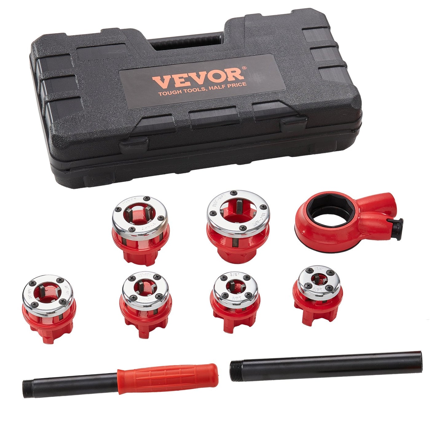 Ratchet Pipe Threader Kit, 1/4" NPT - 1-1/4" NPT Manual Ratcheting Pipe Threader, Portable Pipe Threading Tool Set with 6PCS NPT Dies, Storage Case for Galvanized Aluminum Iron Copper Pipes - Image 9