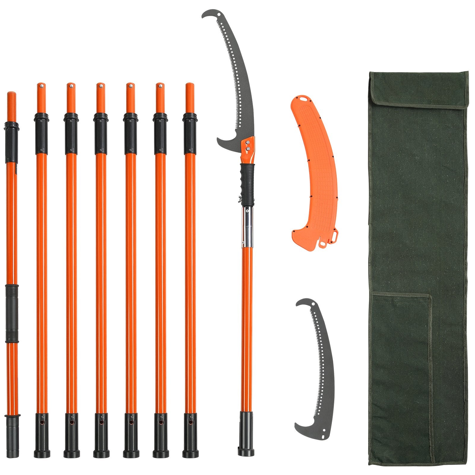 Manual Pole Saw, 2.24 m-8.24 m Extendable Tree Pruner, Sharp Steel Blade High Branches Trimming, Manual Branch Trimmer with Lightweight 8 Fiberglass Handles, for Pruning Palms and Shrubs
