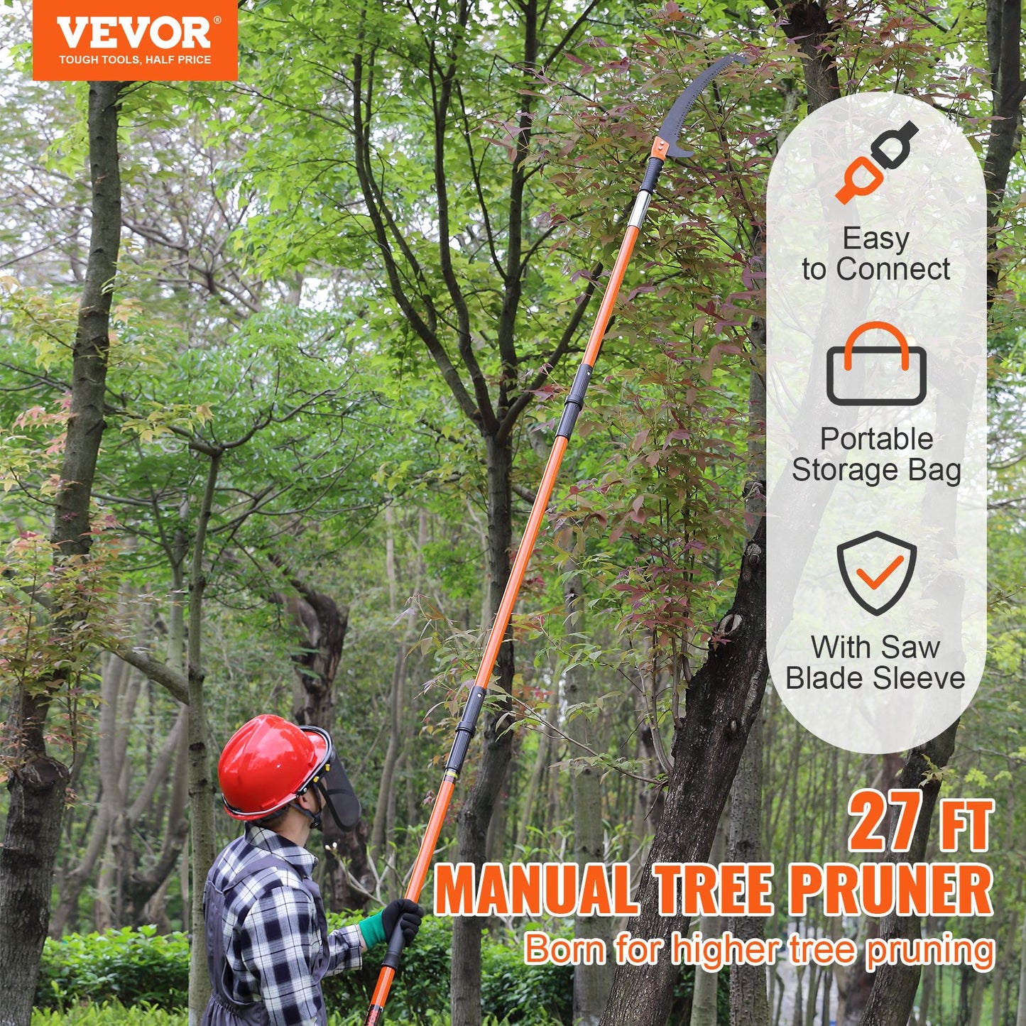 Manual Pole Saw, 2.24 m-8.24 m Extendable Tree Pruner, Sharp Steel Blade High Branches Trimming, Manual Branch Trimmer with Lightweight 8 Fiberglass Handles, for Pruning Palms and Shrubs - Image 2