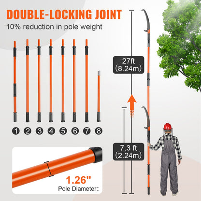 Manual Pole Saw, 2.24 m-8.24 m Extendable Tree Pruner, Sharp Steel Blade High Branches Trimming, Manual Branch Trimmer with Lightweight 8 Fiberglass Handles, for Pruning Palms and Shrubs - Image 3