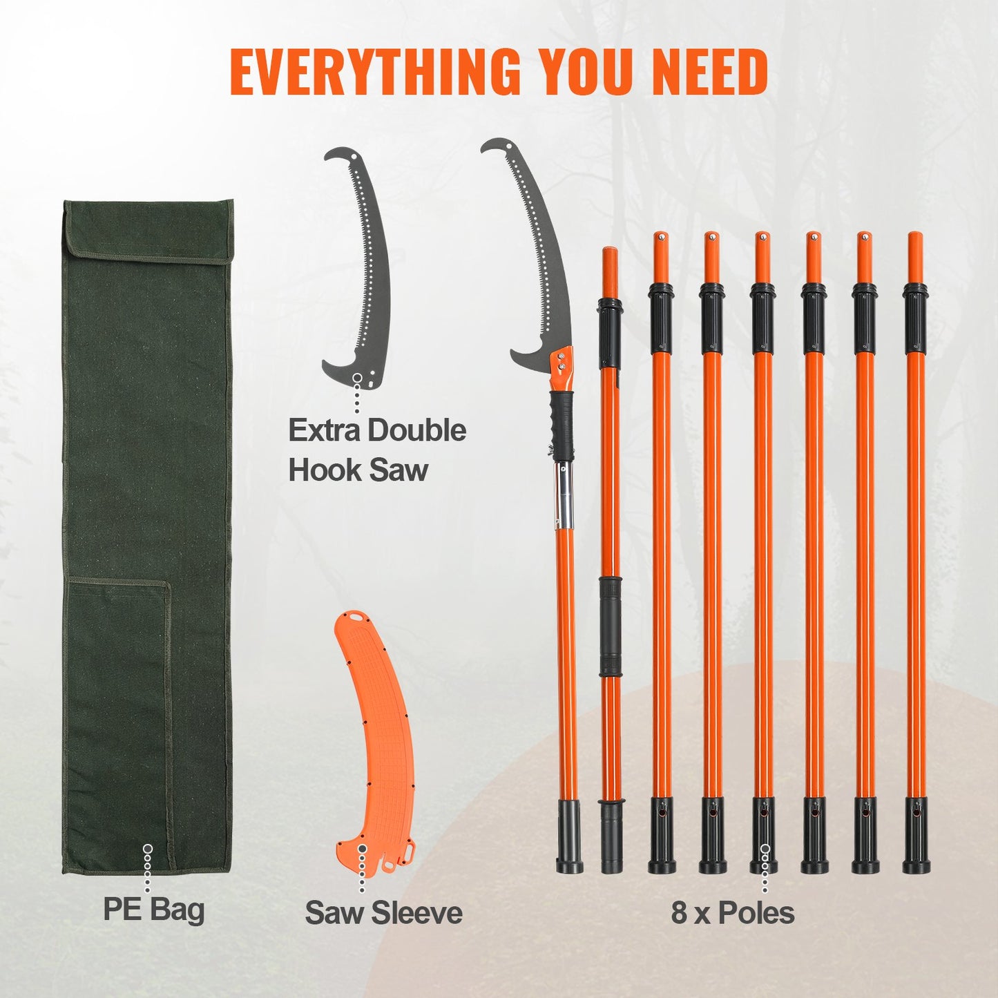 Manual Pole Saw, 2.24 m-8.24 m Extendable Tree Pruner, Sharp Steel Blade High Branches Trimming, Manual Branch Trimmer with Lightweight 8 Fiberglass Handles, for Pruning Palms and Shrubs - Image 6