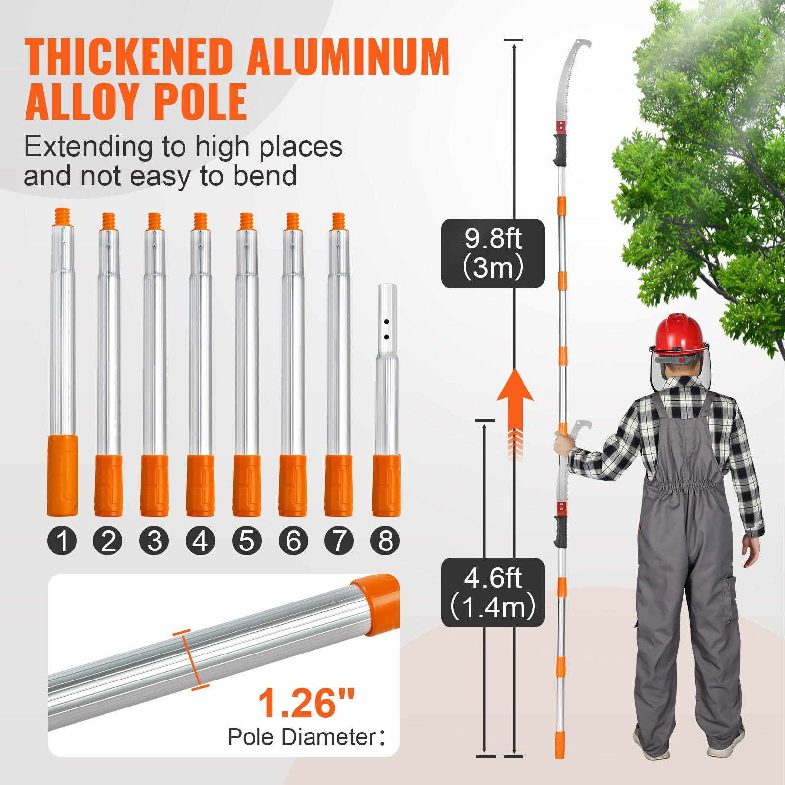 Manual Pole Saw Extendable Tree Pruner 1.4 m-3 m Aluminum Alloy Pole - Image 3