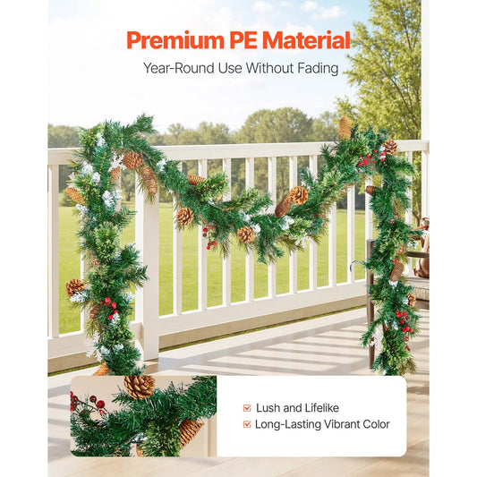 Christmas Garland, 2750mm Artificial Christmas Garland with Light String, Faux Greenery Decoration with Berry Clusters, Pine Needles, Pine Cones, Realistic Xmas Collection for Mantel Fireplace - Image 4